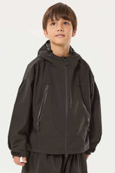 Boy's Black Detachable Ear Hood Waterproof Insulated Snow Jacket